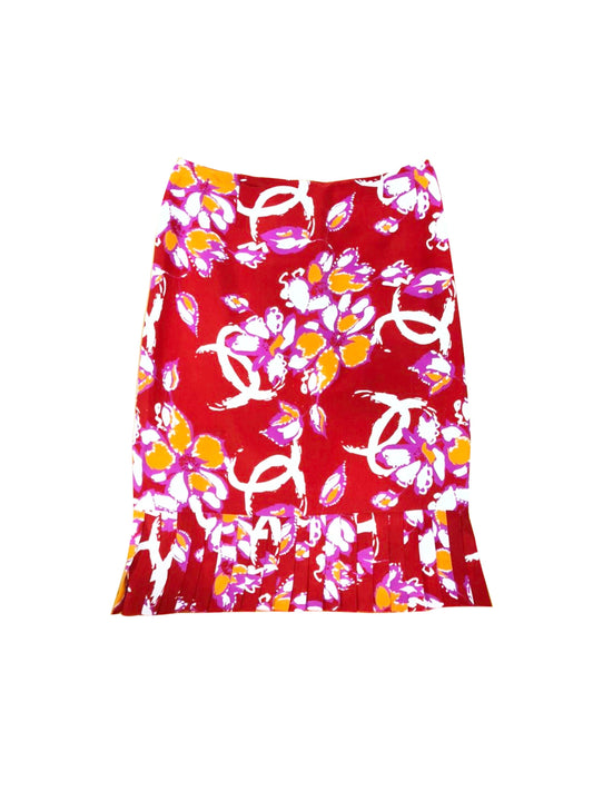 Chanel Rare SS 2001 Tropical Red Floral Skirt