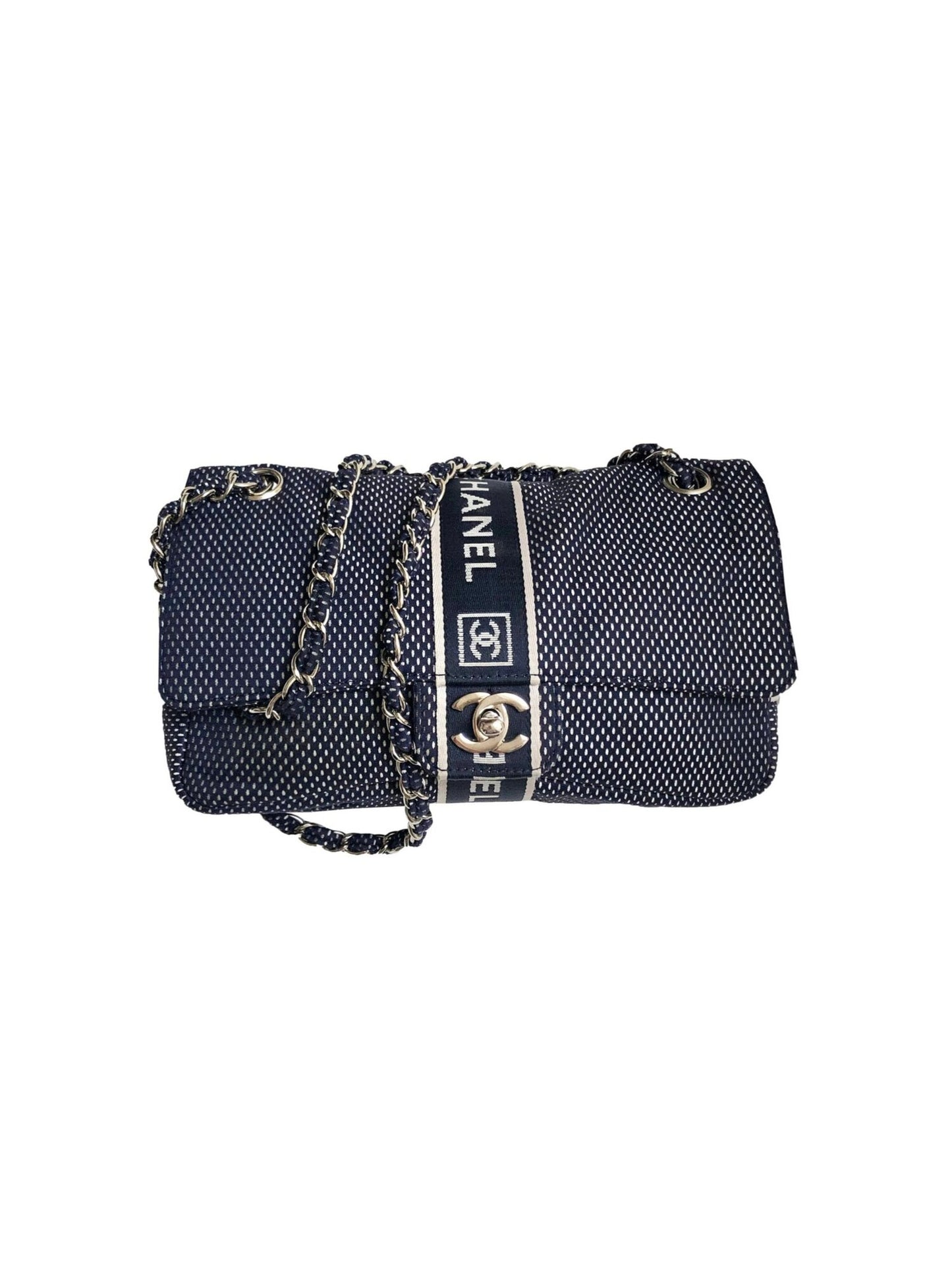 Chanel 2000s Navy Mesh Sports Flap Bag