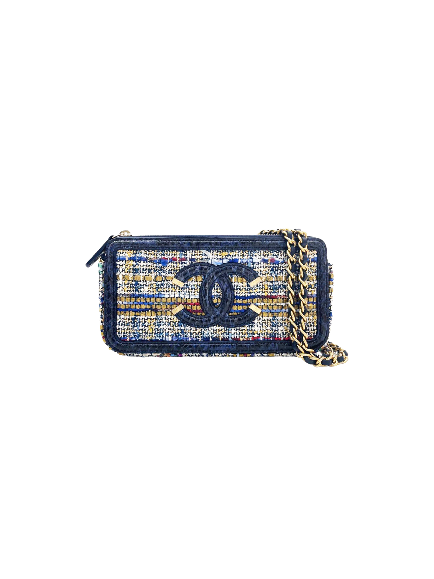 Chanel 2018 Tweed CC Filigree Clutch With Chain