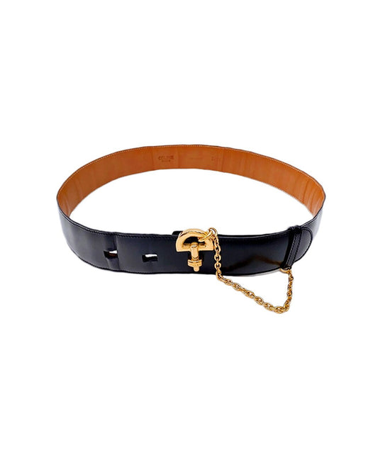Celine 1990s Horse Loop Gold Belt