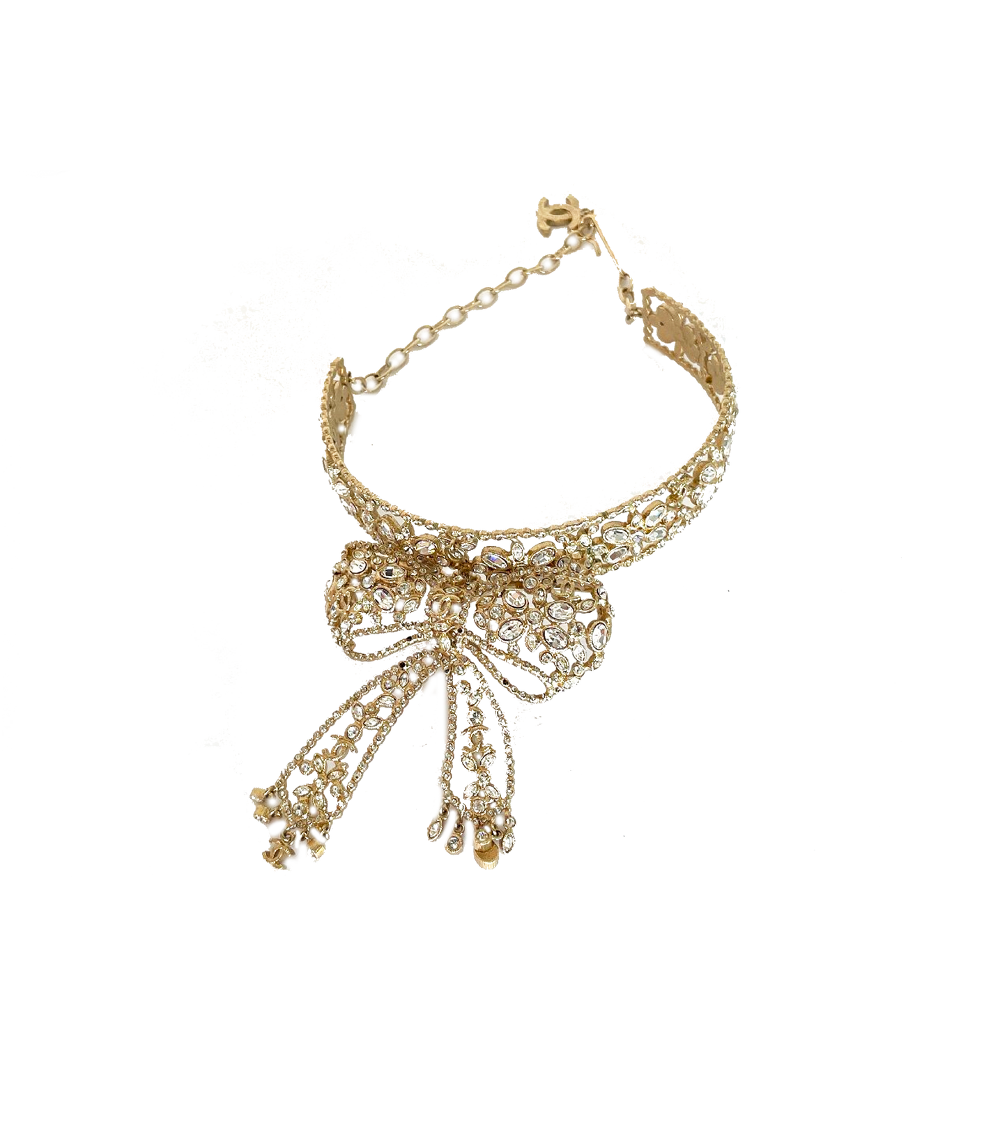 Chanel 2009 Silver Rare Bow Floral Choker