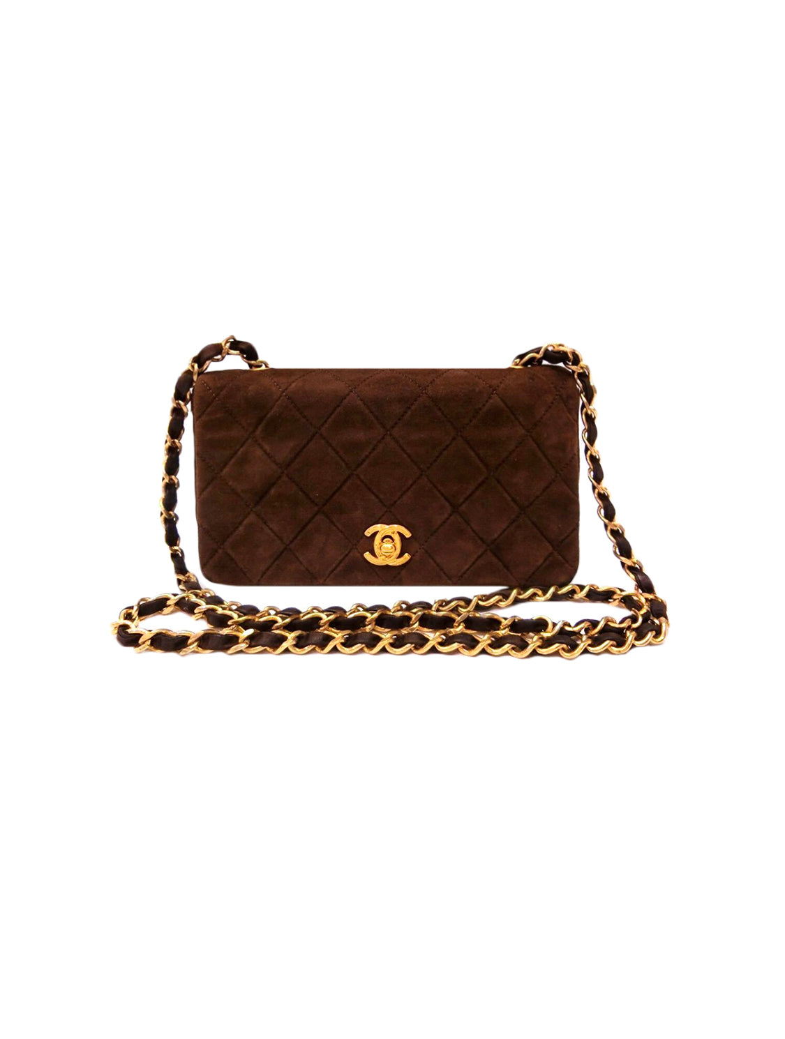 Chanel 2000s Brown Suede Gold Hardware Flap