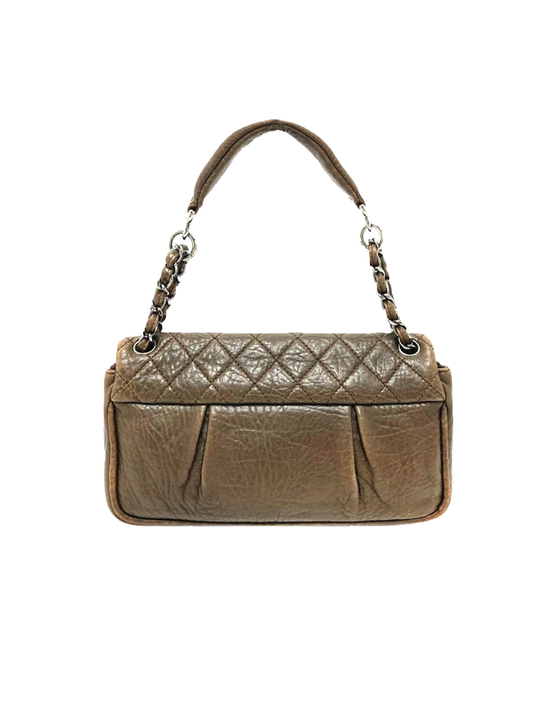 Chanel 2000s Khaki Brown Matelasse Silver Hardware Flap