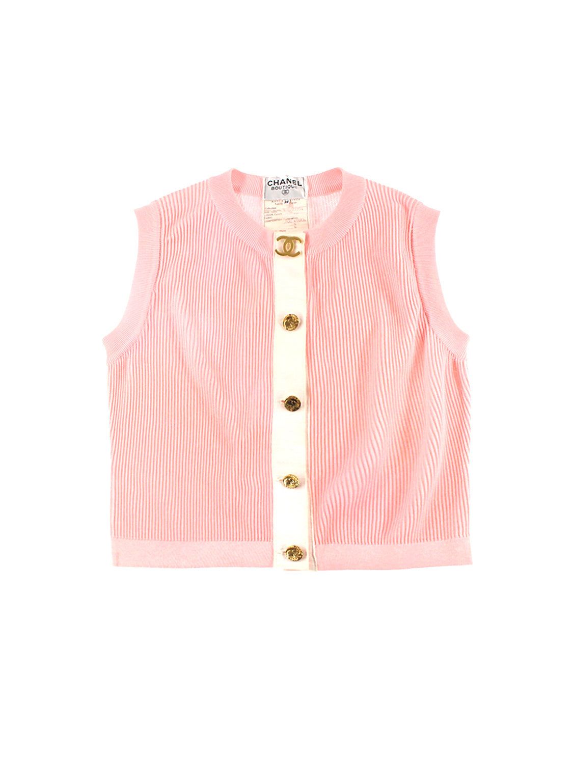 Chanel 2000s Pink Ribbed Knit Cardigan Vest