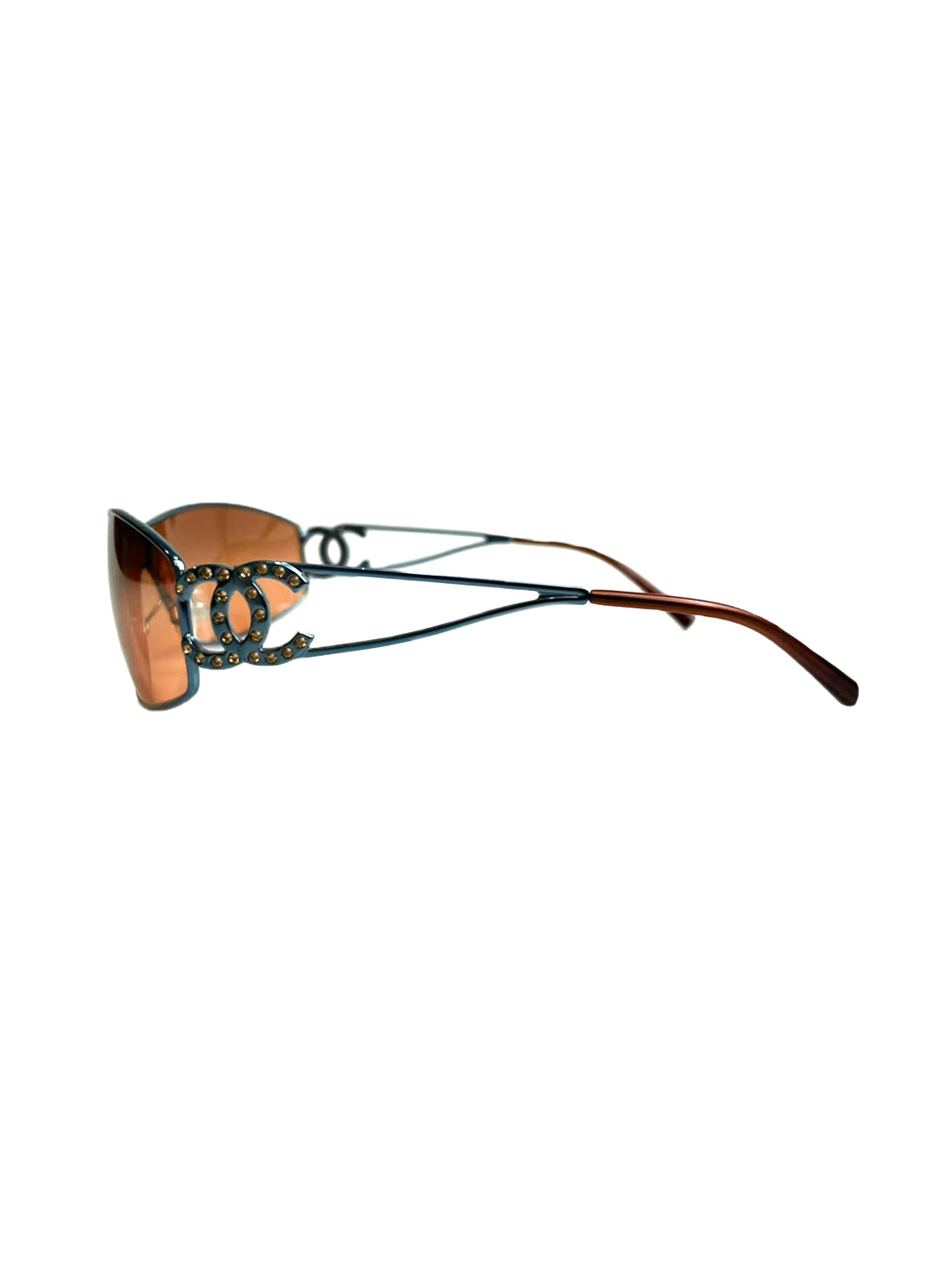 Chanel 2000s Orange Tinted Rhinestone CC Sunglasses