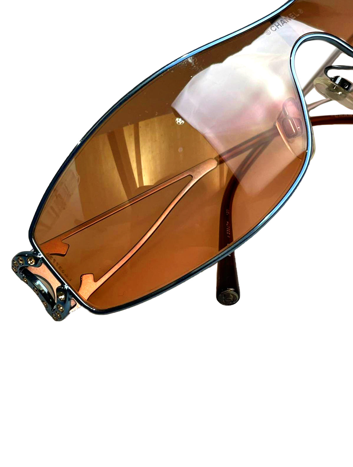 Chanel 2000s Orange Tinted Rhinestone CC Sunglasses