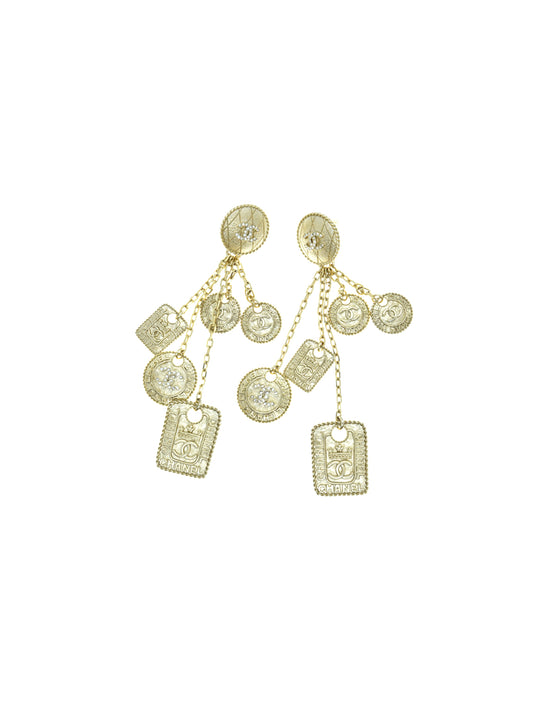 Chanel 2000s Gold Multi-Chain Charm Earrings