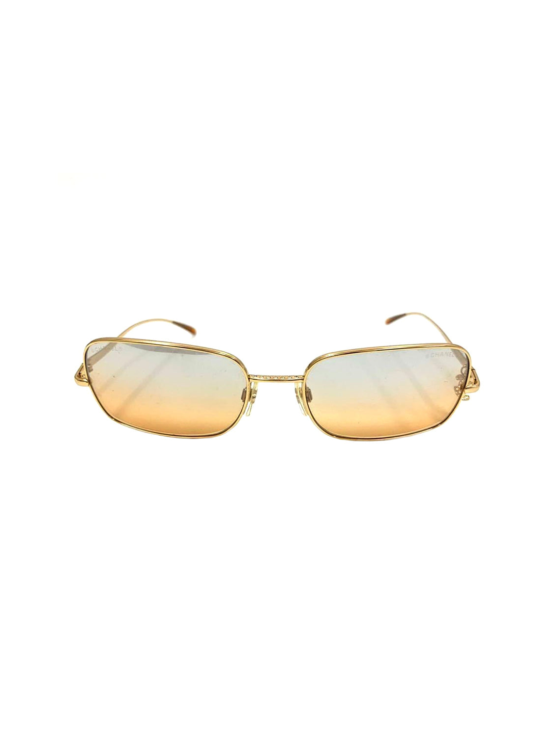 Chanel 2000s Orange Gradient Gold Rare Dangle CC Sunglasses