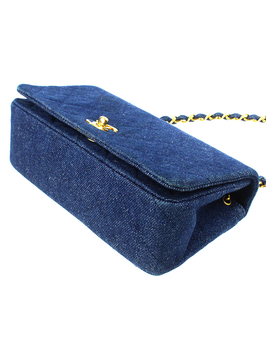 Chanel 2000s Rare Denim Gold Chain Flap