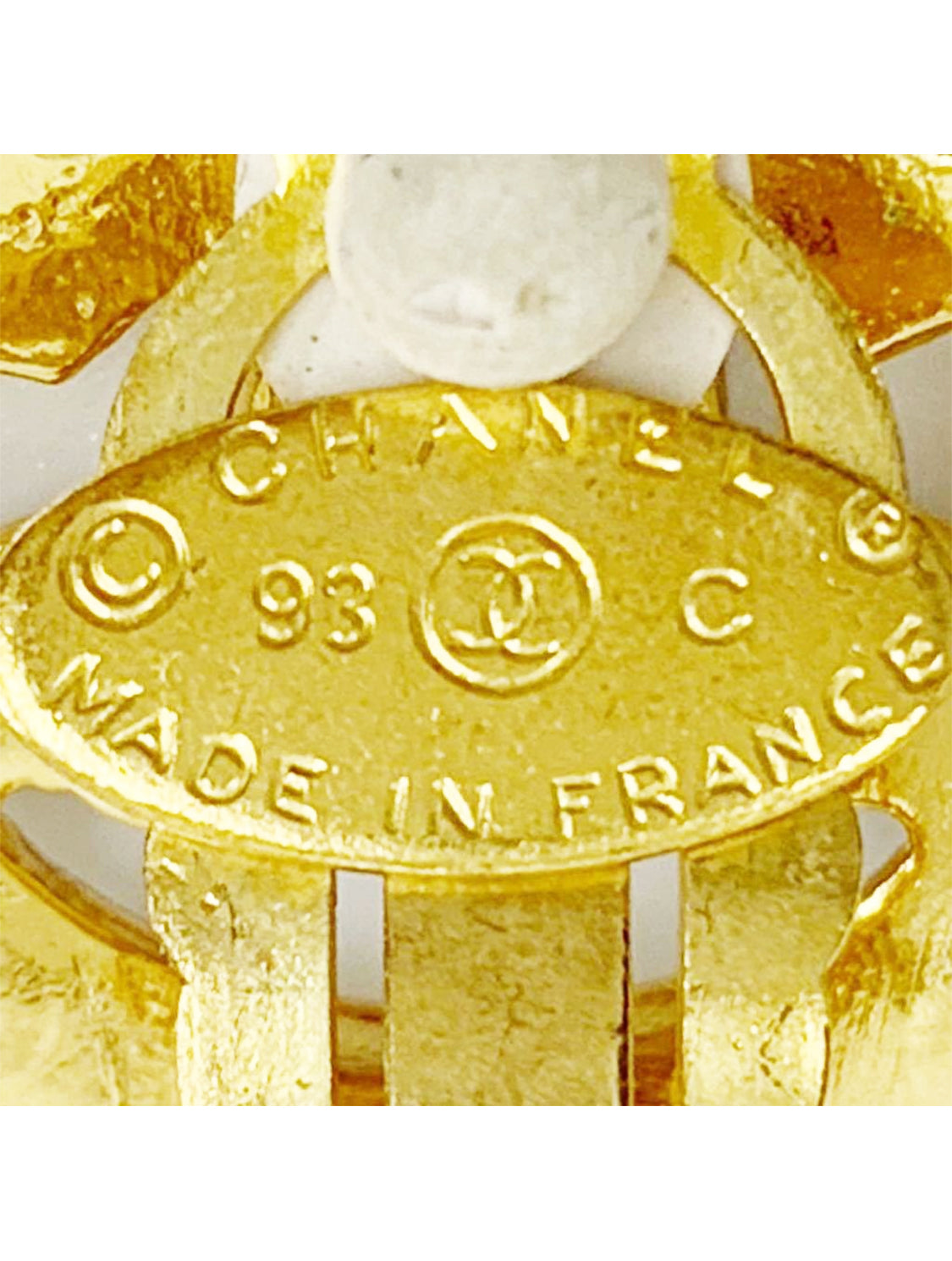 Chanel White and Gold CC Drop Earrings