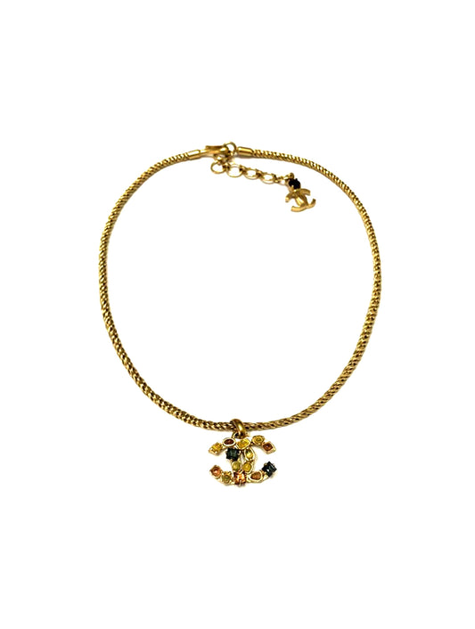 Chanel 2000s Gold Multicolor Gem Chain Necklace