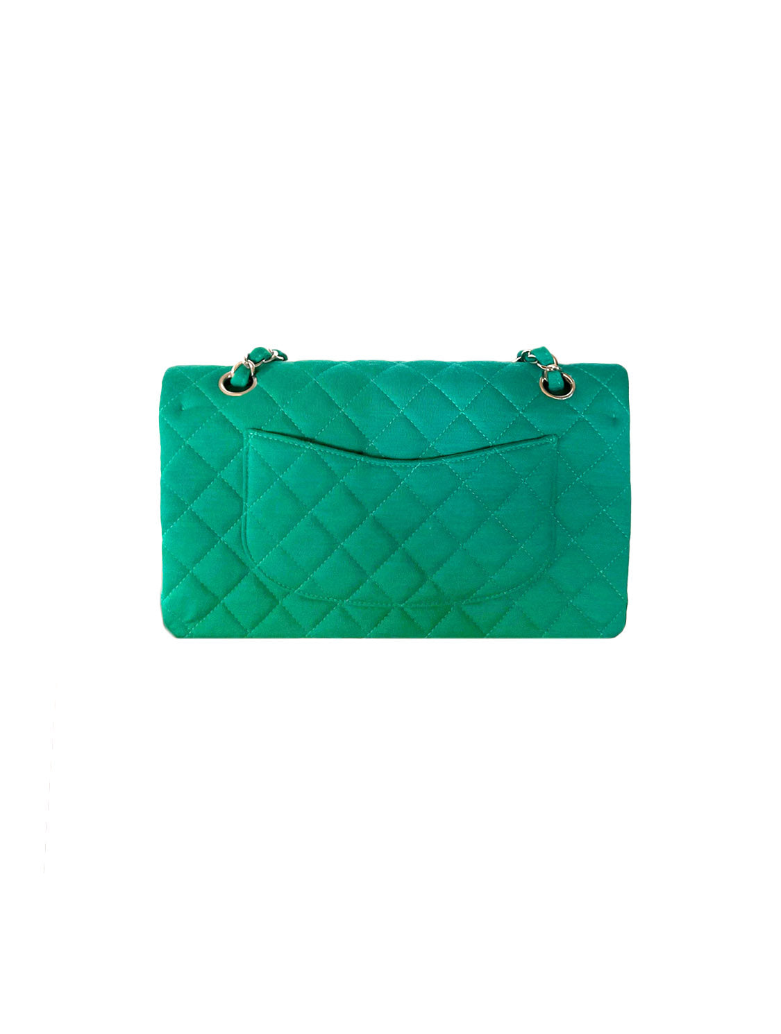 Chanel 2014 Green Cloth Silver Hardware Flap