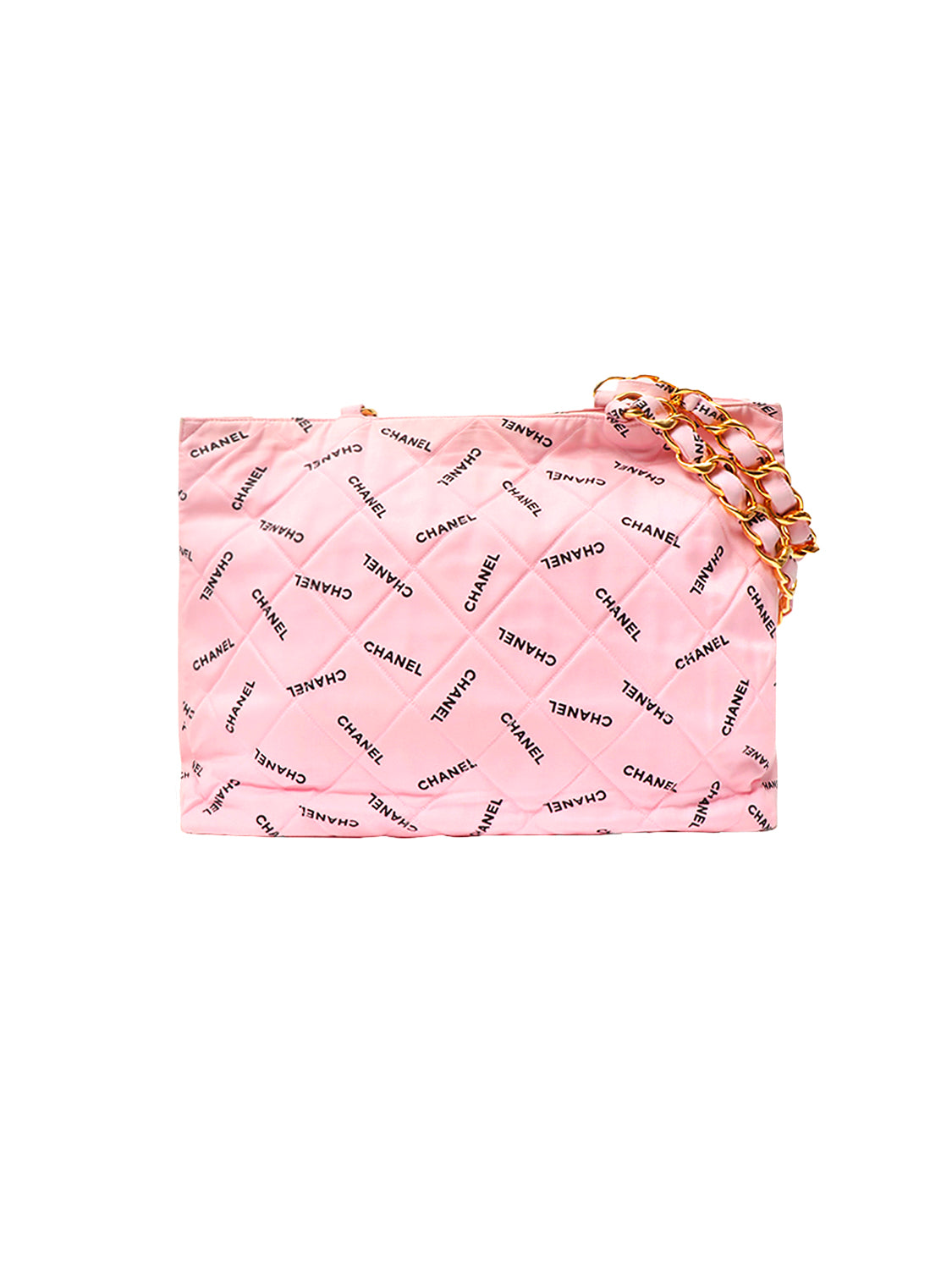 Chanel 1995 Pink Logo Mania Chain Tote Bag
