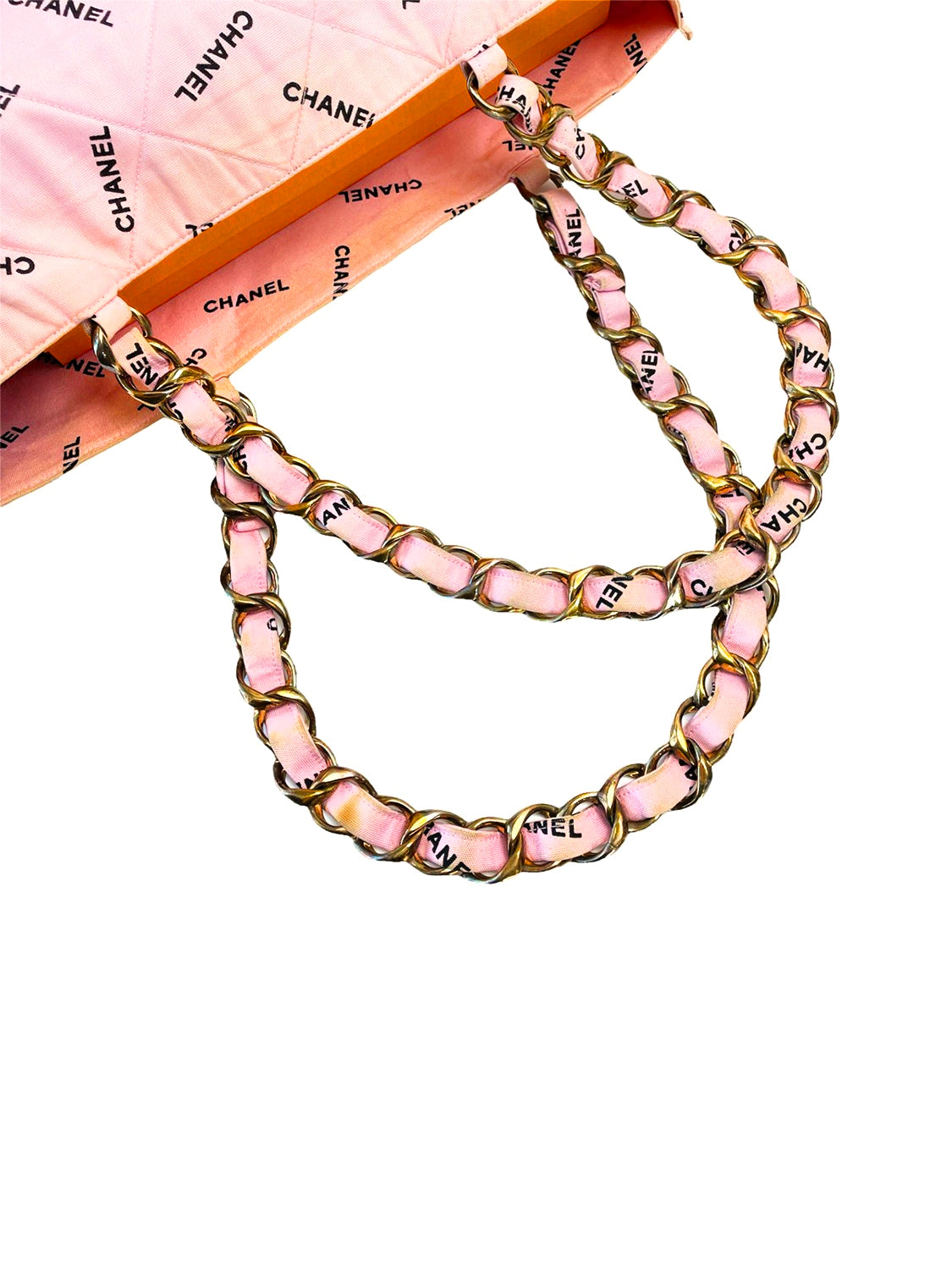 Chanel 1995 Pink Logo Mania Chain Tote Bag
