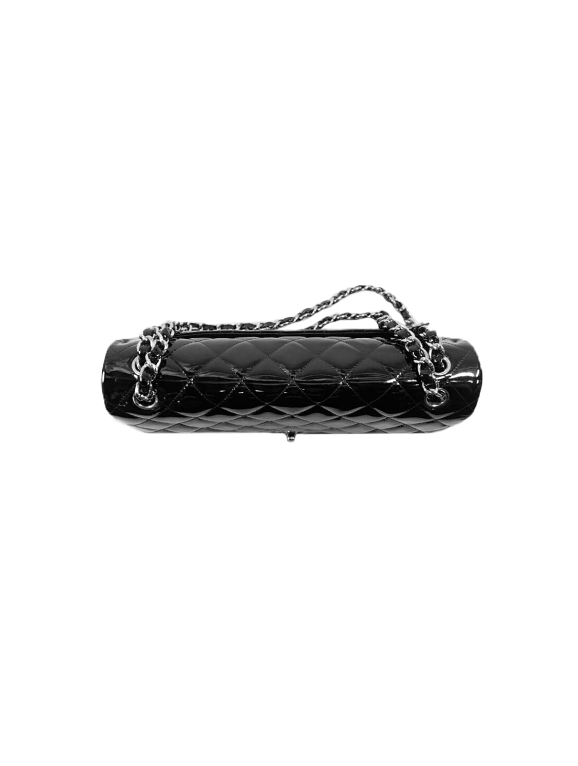 Chanel 2000s Rare Black Vinyl Patent Flap
