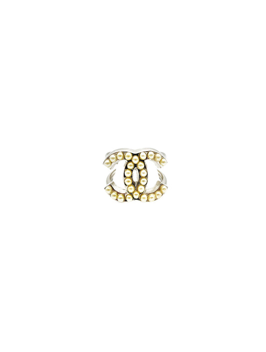 Chanel Silver CC Pearl Logo Ring