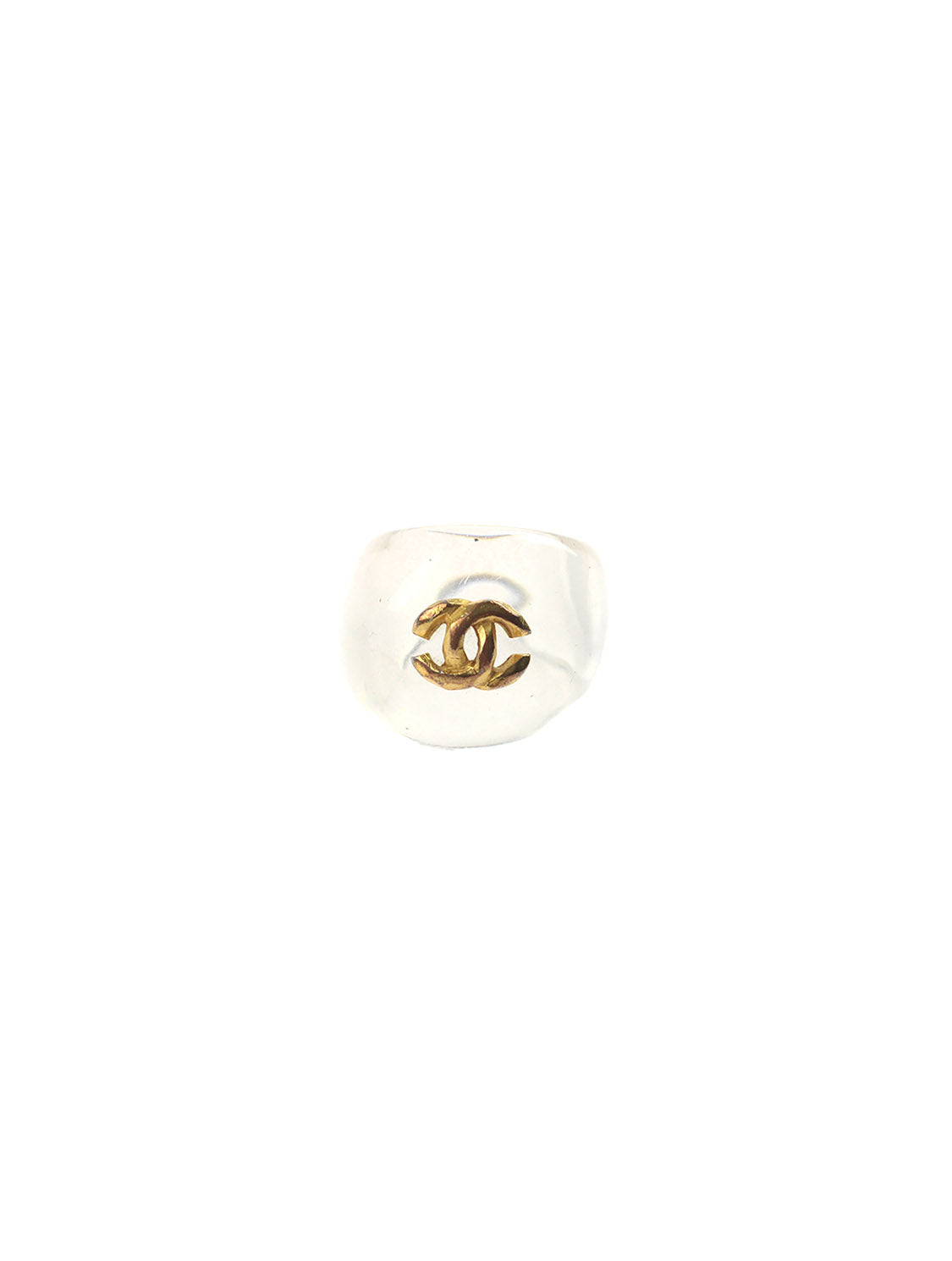 Chanel 2000s Clear Resin Gold CC Ring