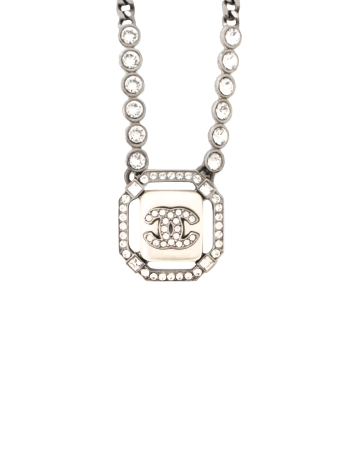 Chanel Silver Rhinestone Pendant Necklace