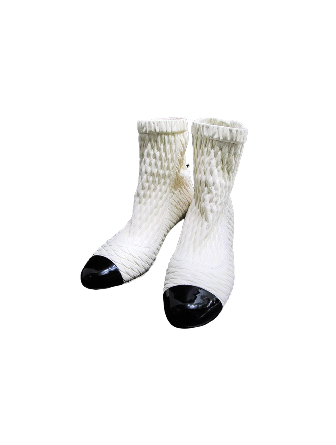Chanel 1990s Rare Stitched Ruched White Boots