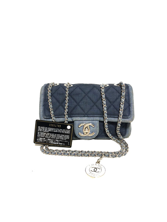 Chanel 2000s Bi-Tone Denim Chain Small Flap