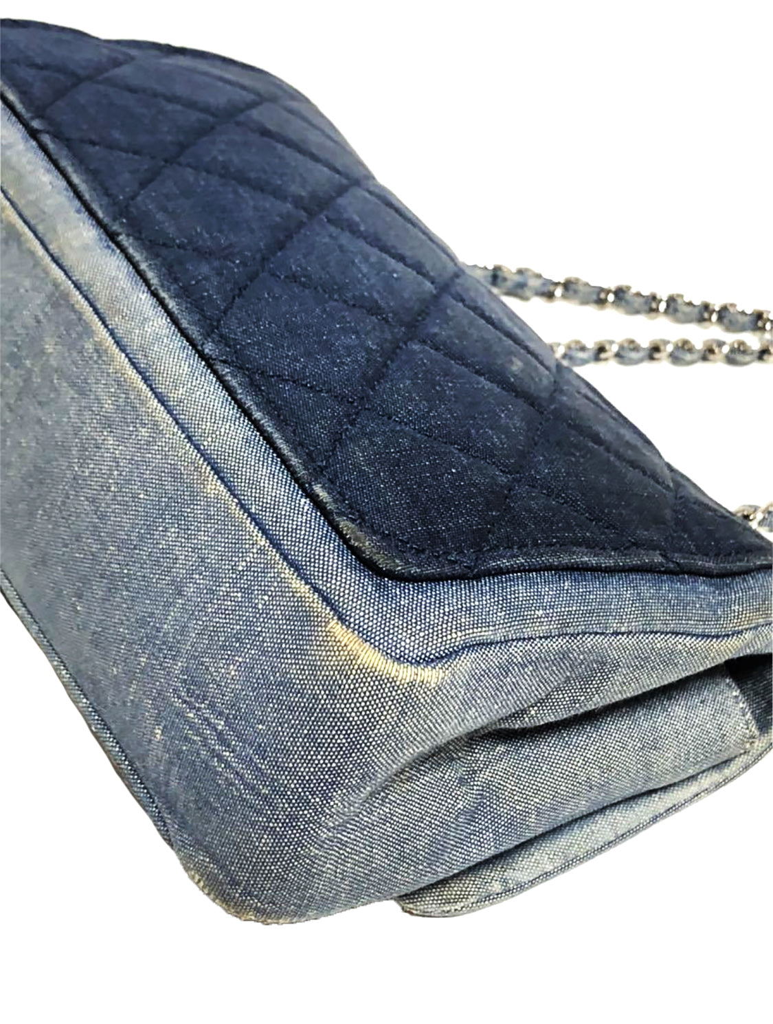 Chanel 2000s Bi-Tone Denim Chain Small Flap