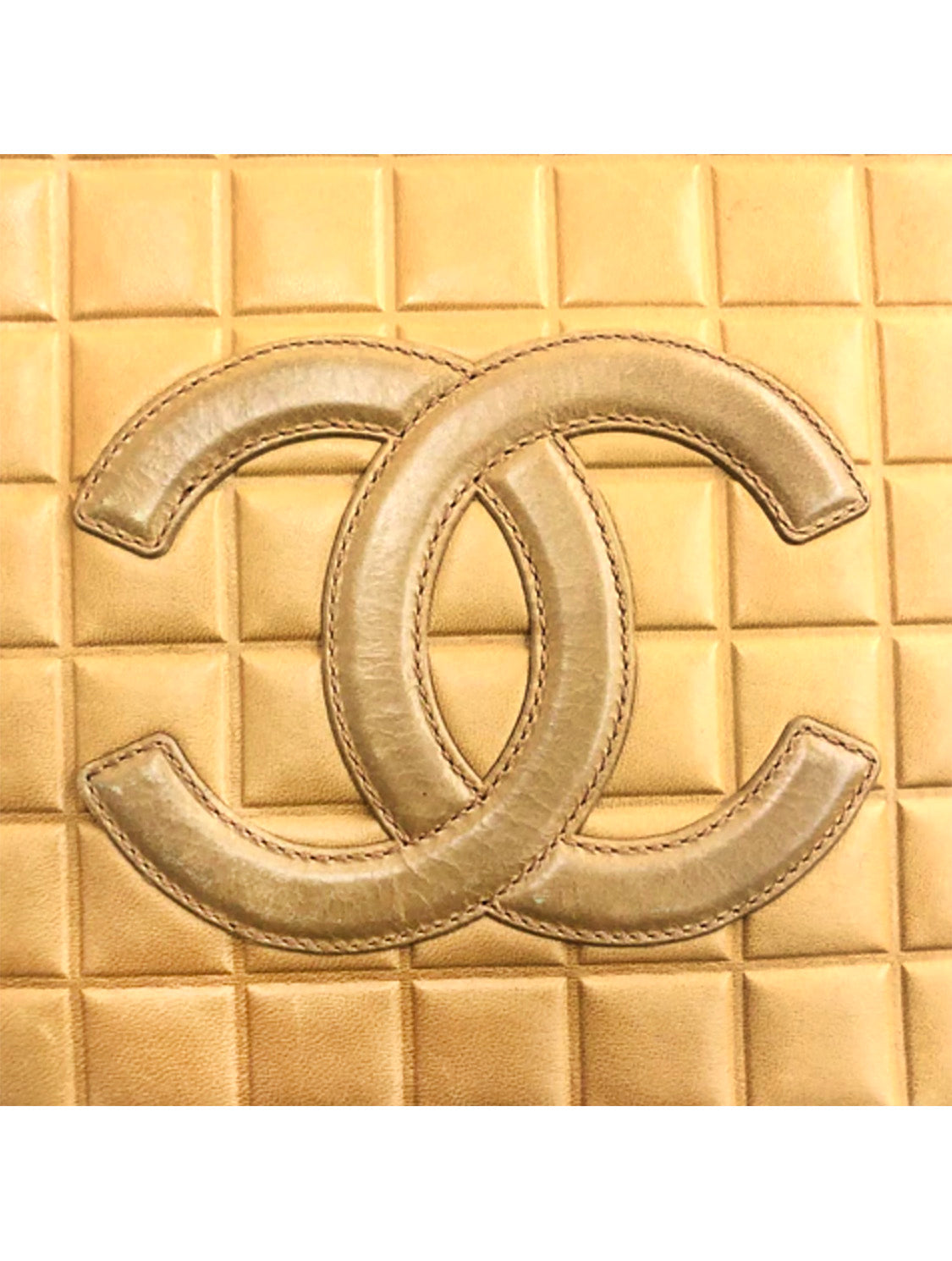 Chanel Tan Yellow CC Grid Shoulder Tote Bag