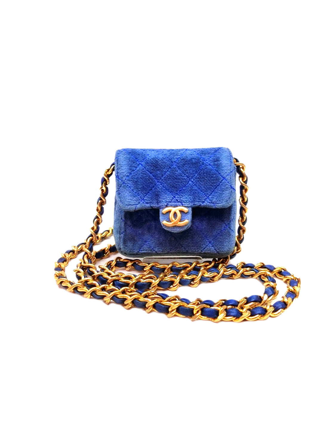 Chanel 2000s Blue Terrycloth Mini Square Flap