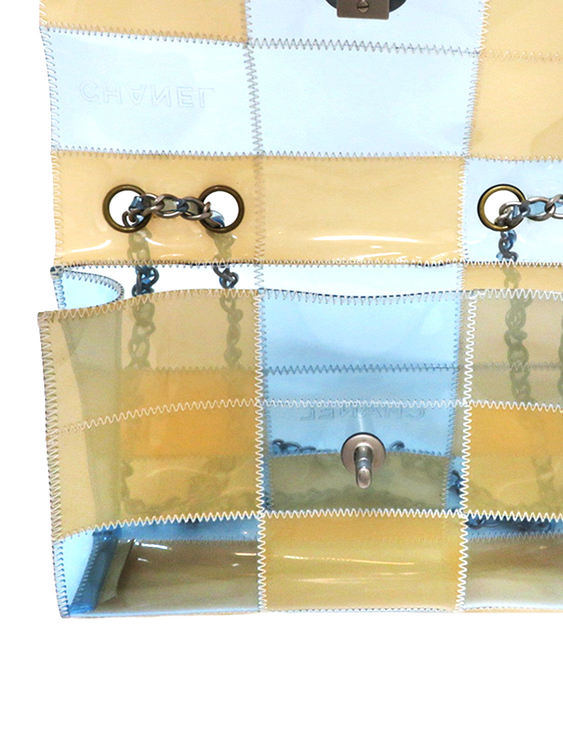 Chanel 2000s Beige and Blue Naked Patchwork PVC Flap
