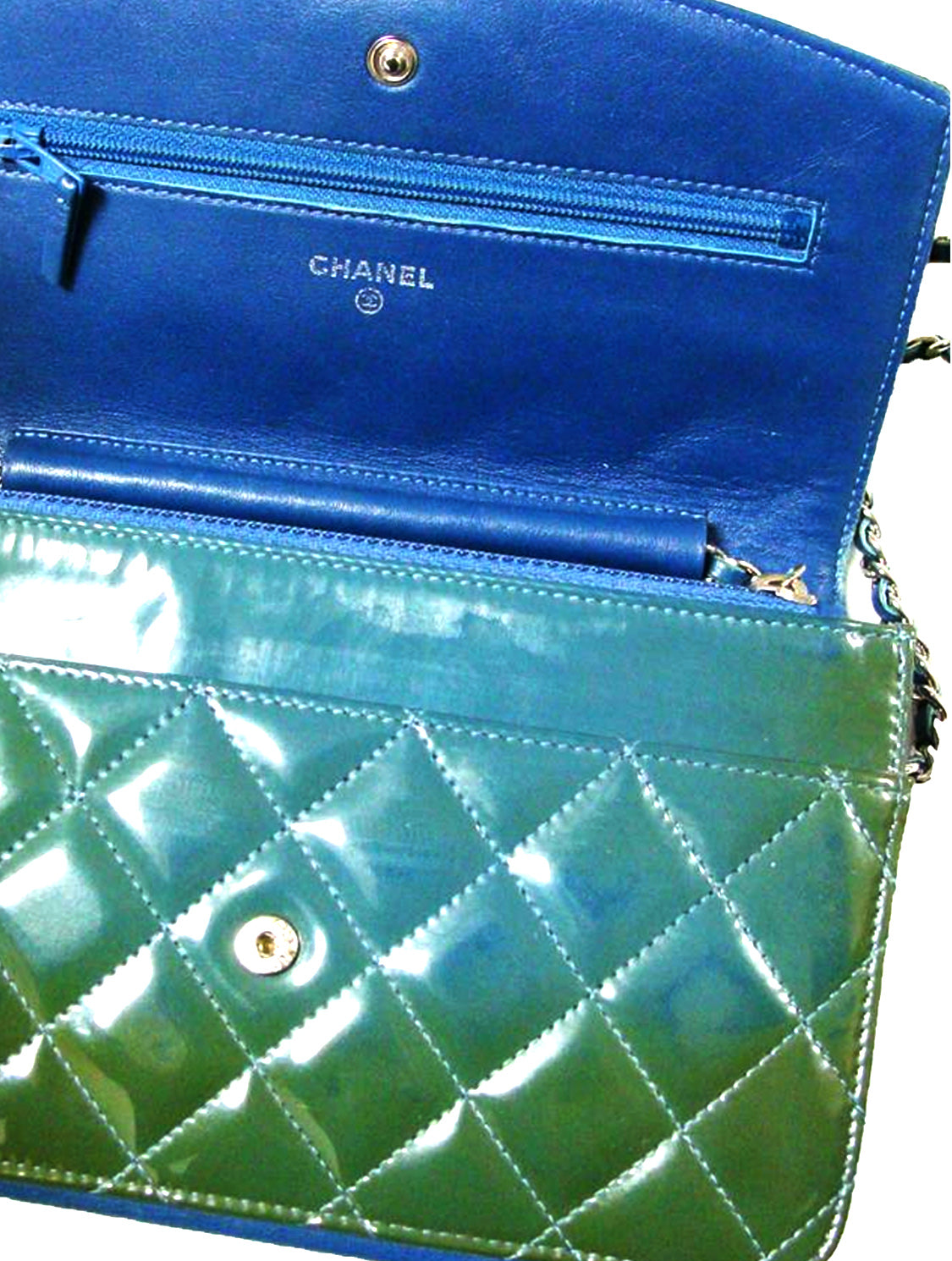 Chanel Rare FW 2011 Green Vinyl Patent Wallet on Chain