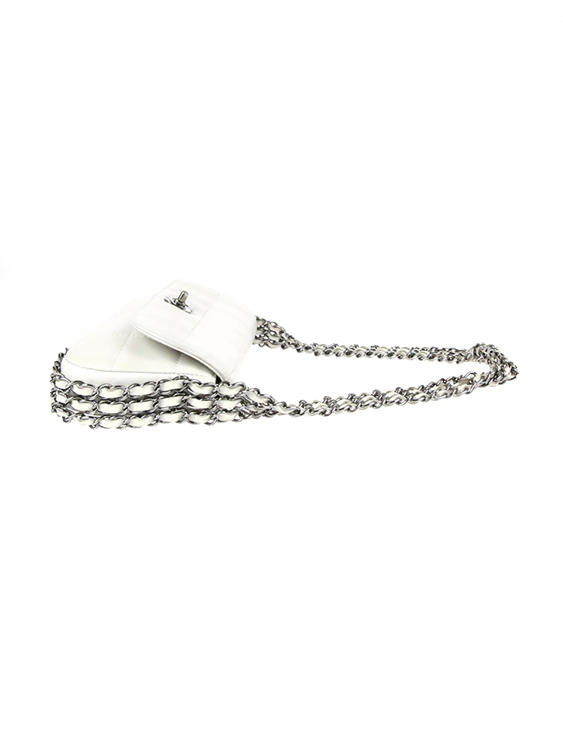 Chanel 2000s Rare Triple Silver Chain White Flap