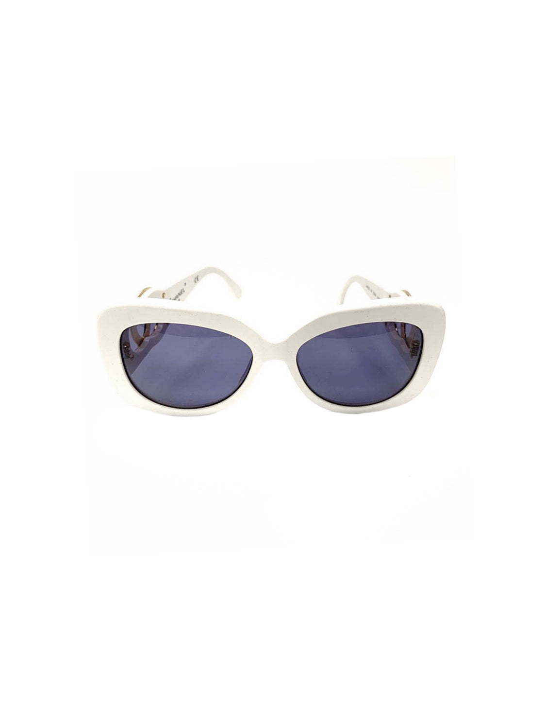 Chanel White CC Rectangular Cat Eye Sunglasses