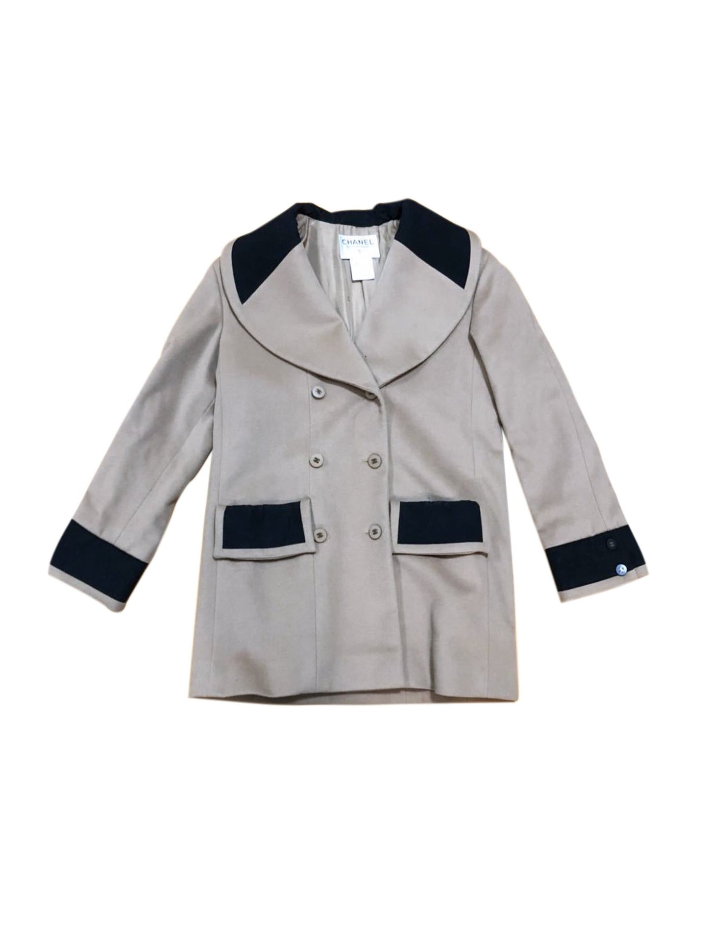 Chanel 2000s Gray and Black Wool Peacoat