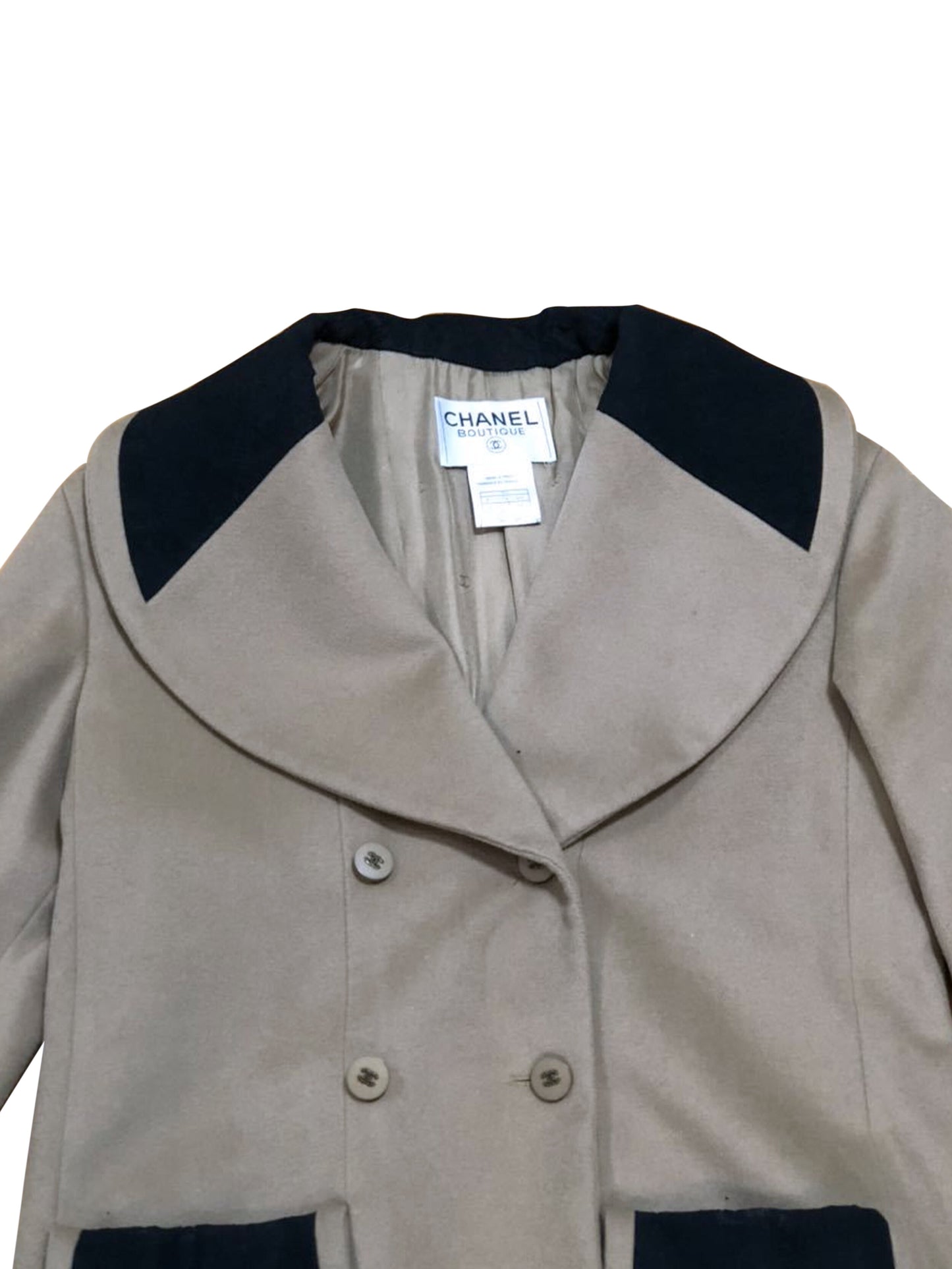 Chanel 2000s Gray and Black Wool Peacoat