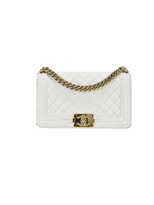 Chanel 2018 White Leather Boy Bag