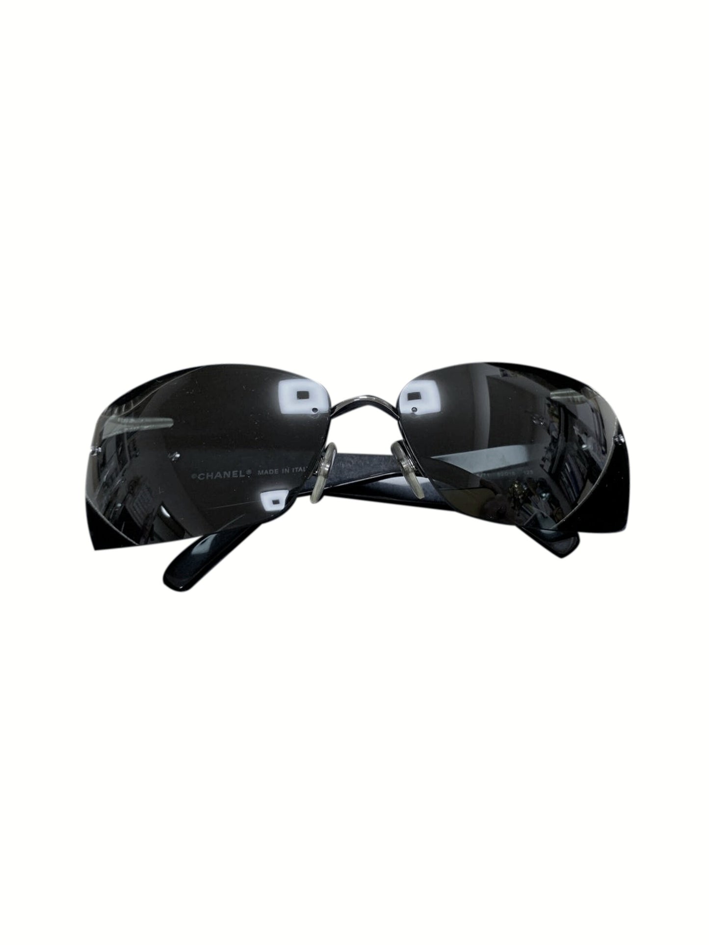 Chanel 2000s Black and Silver Plate Sunglasses