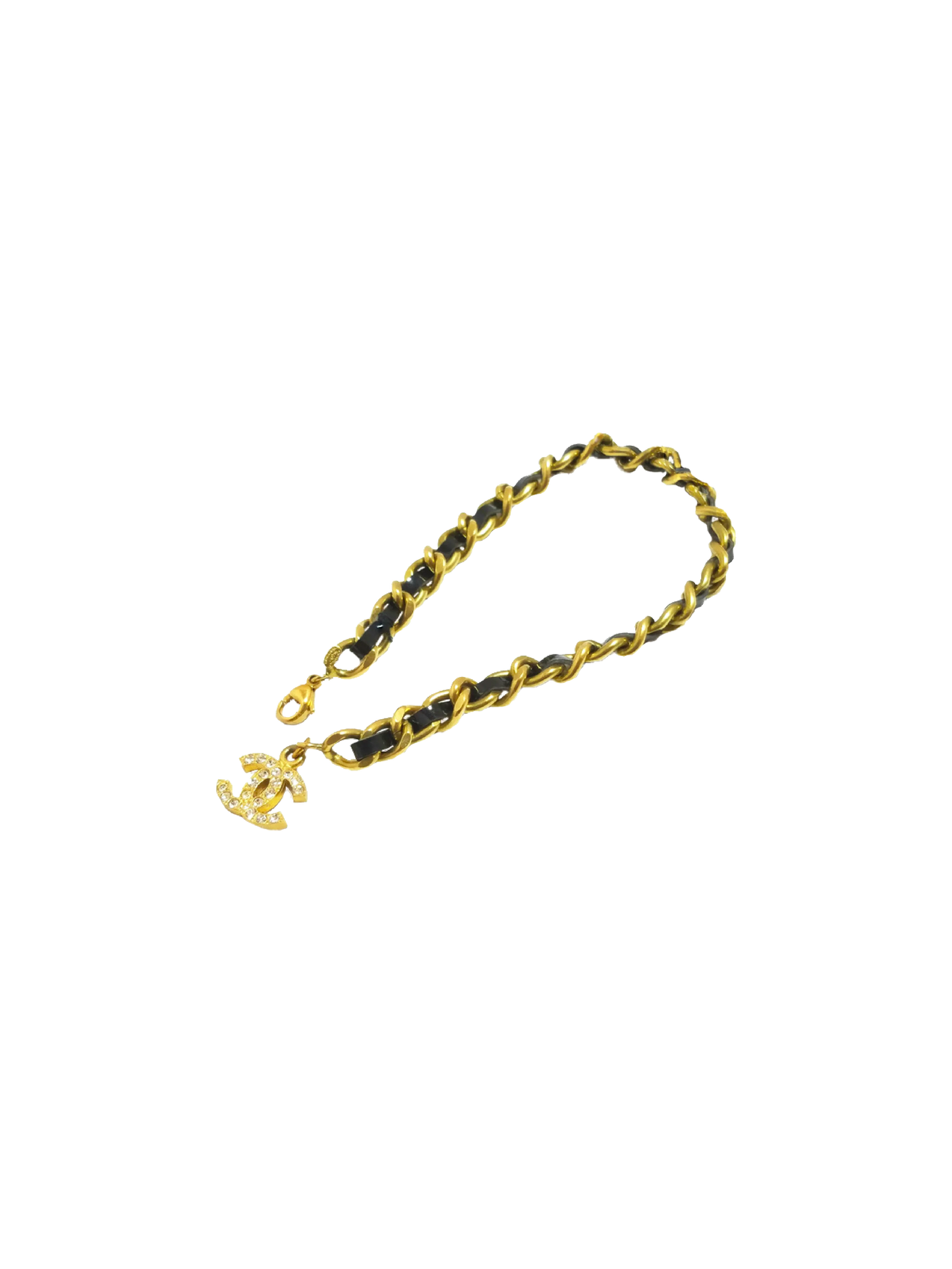 Chanel 2000s Gold Chain Leather Bracelet