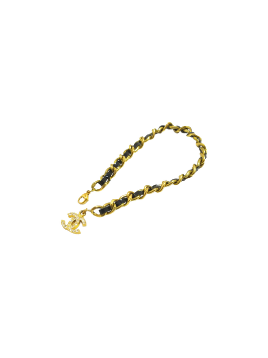 Chanel 2000s Gold Chain Leather Bracelet
