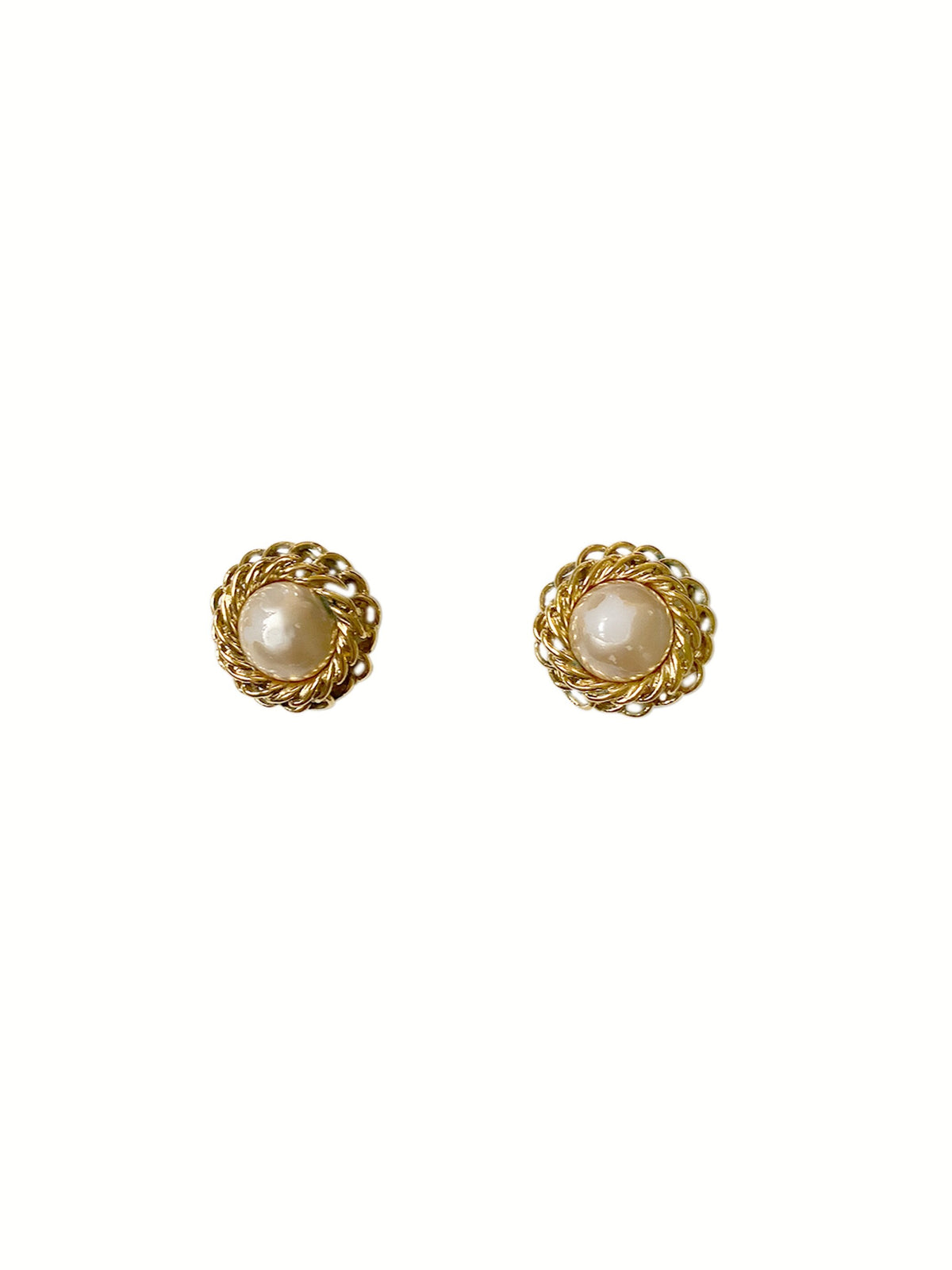 Chanel 1990s Looped Gold Pearl Studs
