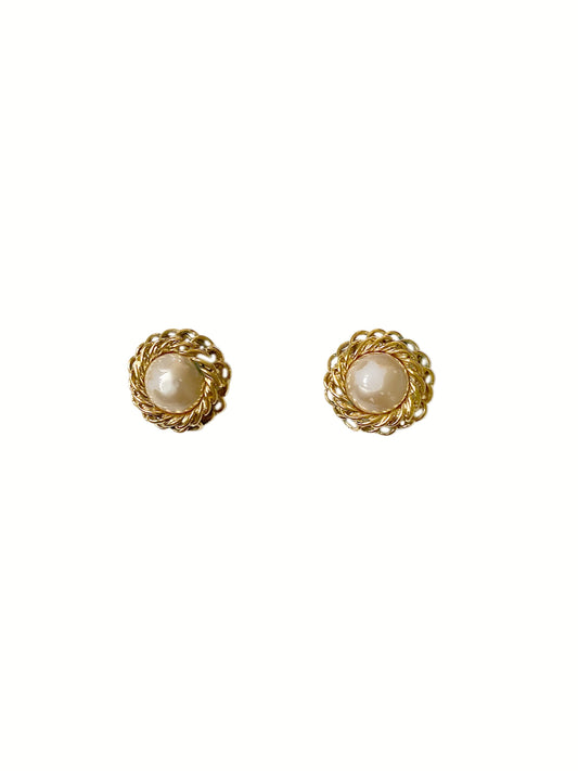 Chanel 1990s Looped Gold Pearl Studs