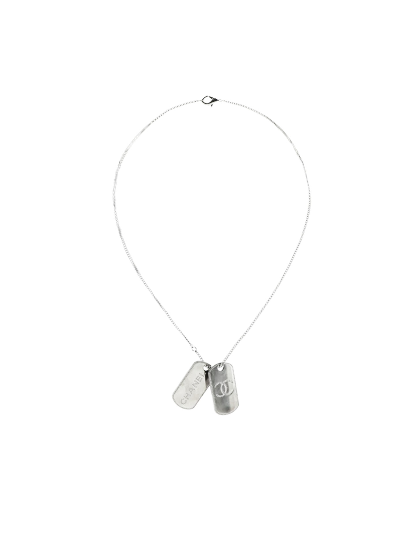 Chanel Silver Rhinestone Dog Tags