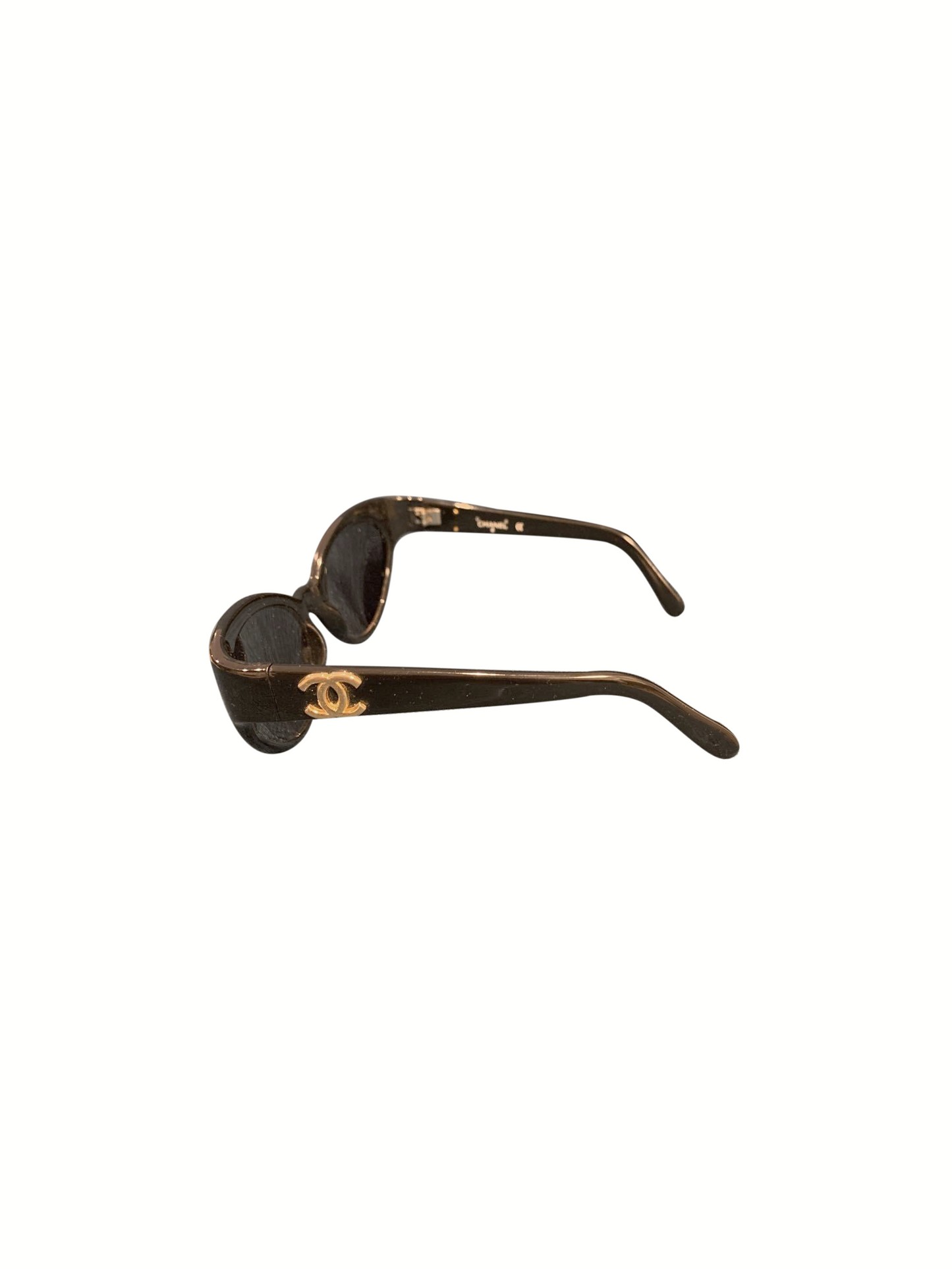 Chanel 2000s Black CC Gold Sunglasses