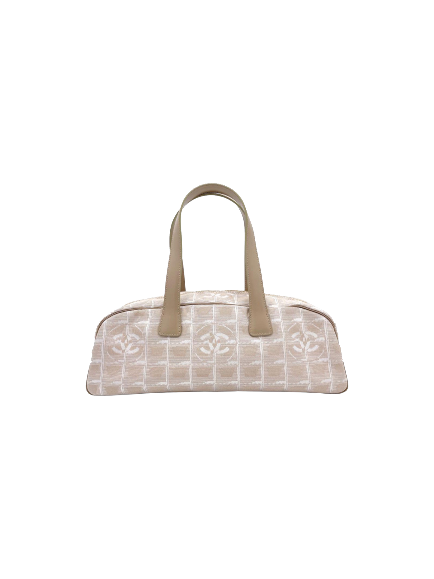 Chanel 2003 Beige Nylon CC Logo Travel Line Bowler Bag