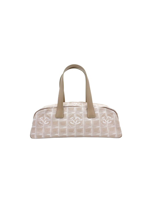 Chanel 2003 Beige Nylon CC Logo Travel Line Bowler Bag