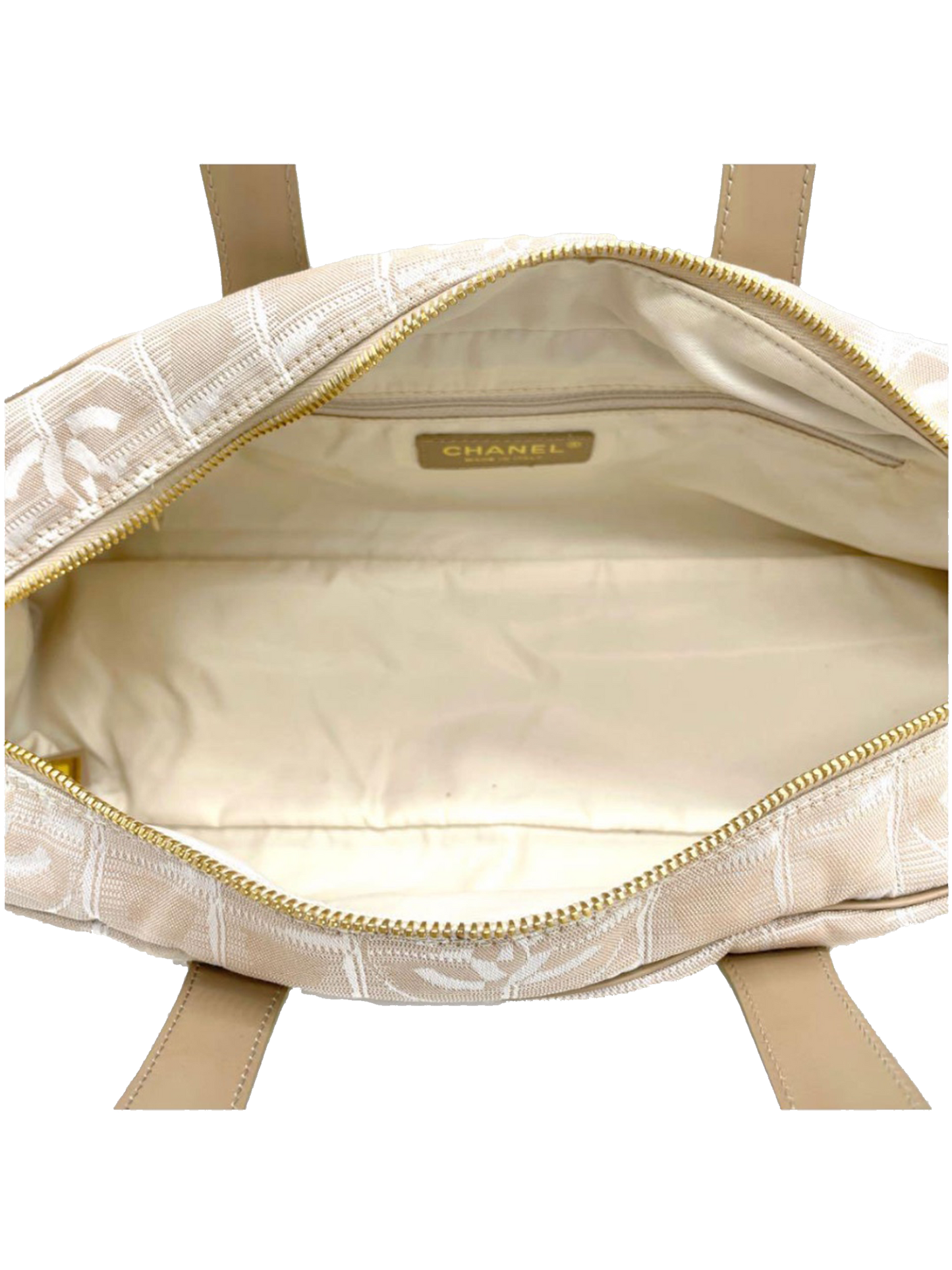Chanel 2003 Beige Nylon CC Logo Travel Line Bowler Bag