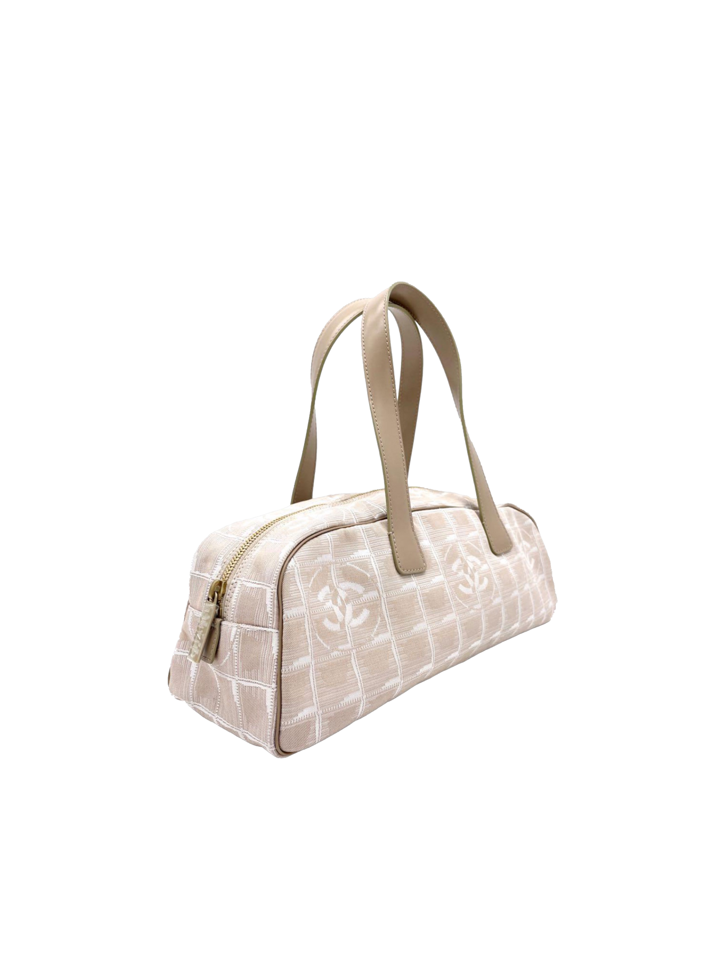 Chanel 2003 Beige Nylon CC Logo Travel Line Bowler Bag