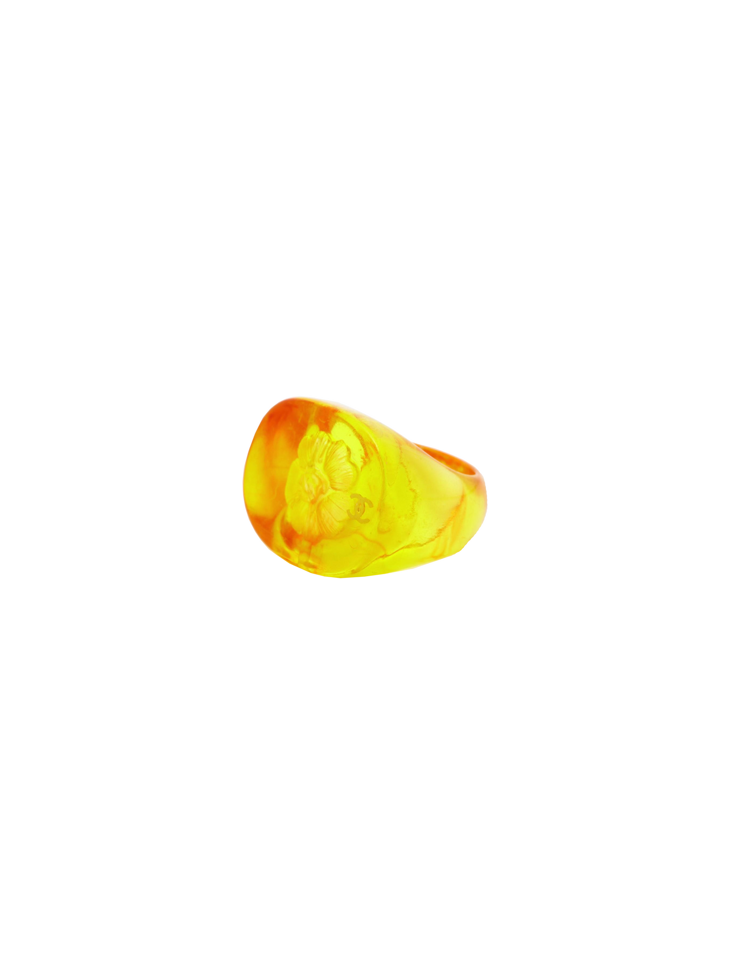 Chanel 2000s Orange Resin Camellia Ring