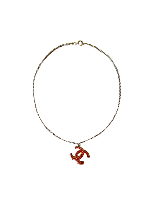 Chanel Red Rhinestone Rare CC Necklace