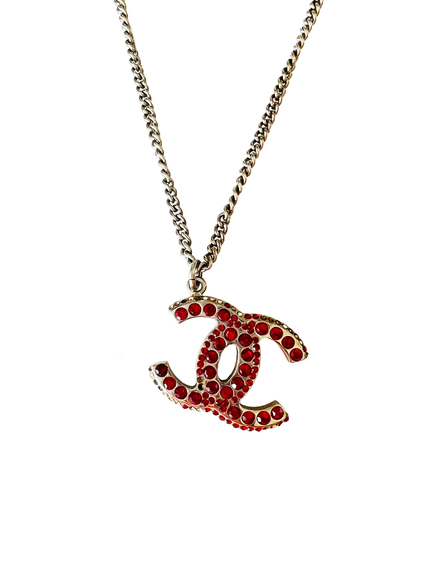 Chanel Red Rhinestone Rare CC Necklace