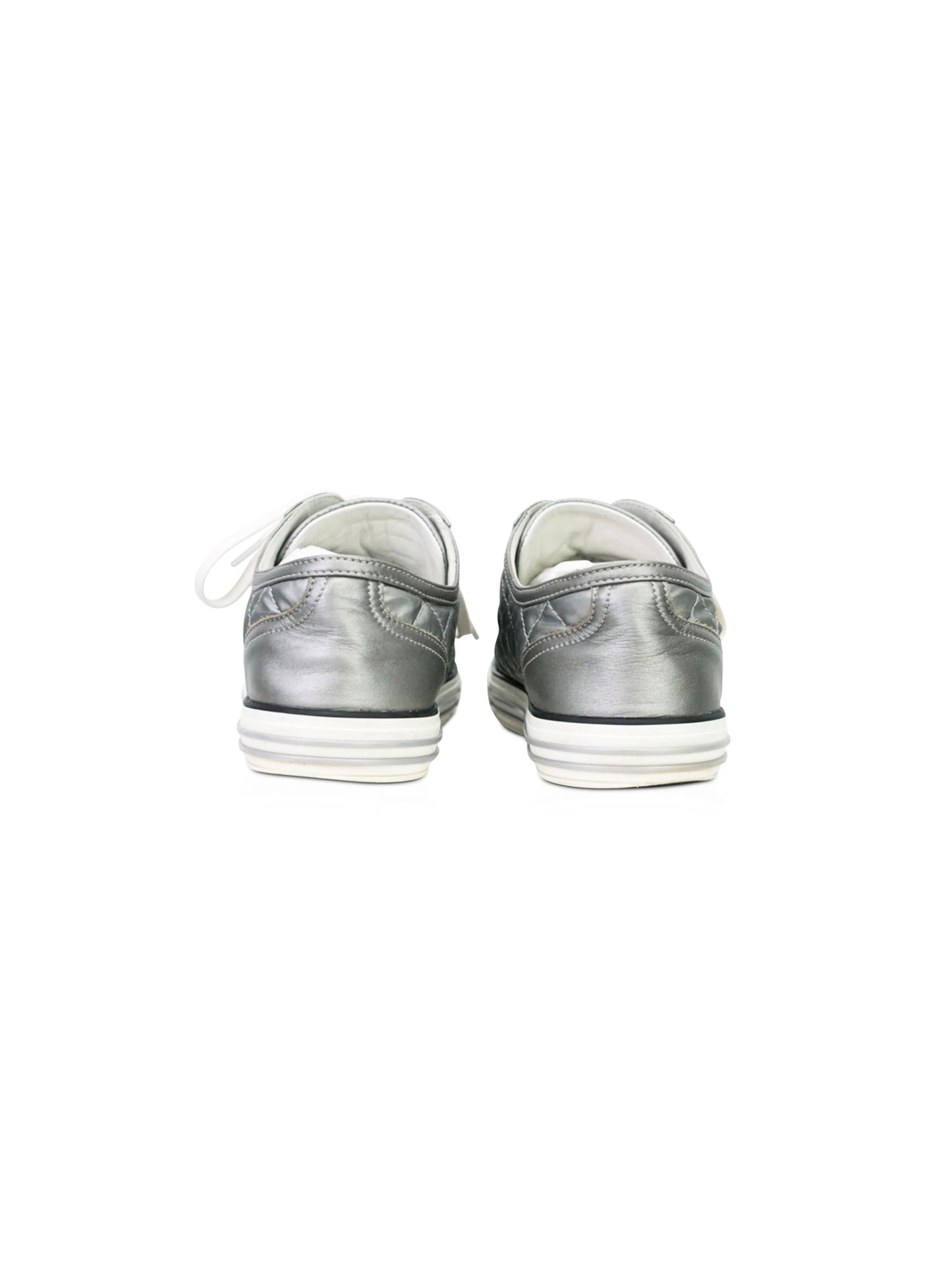 Chanel 2000s Quilted Silver Logo Sneakers