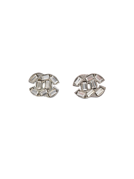 Chanel Silver Rhinestone Quartz Studs
